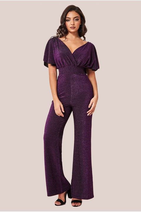 Lurex Wrap Style Jumpsuit - Magenta by Goddiva