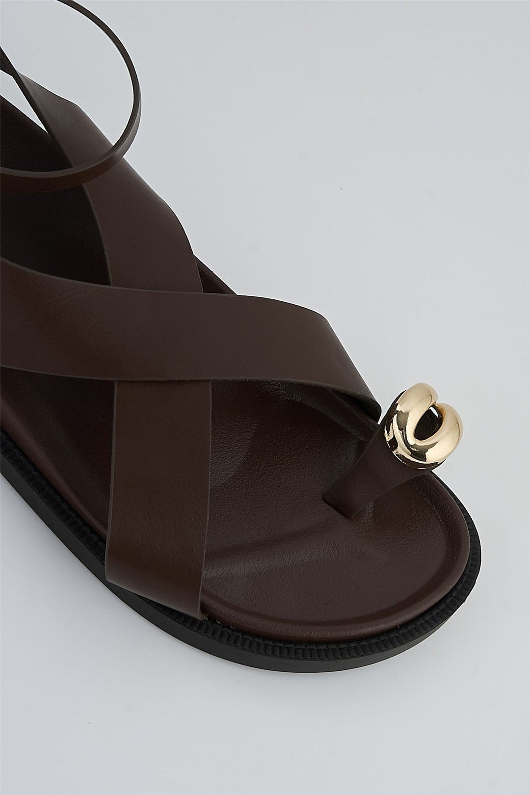 Julia Gold Pebble Detail Crossover Anklestrap Sandals In Chocolate KIDMAN368-CHOC