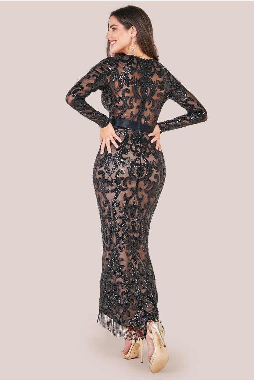 Tassel & Sequin Midaxi With Front Split - Black DR4006