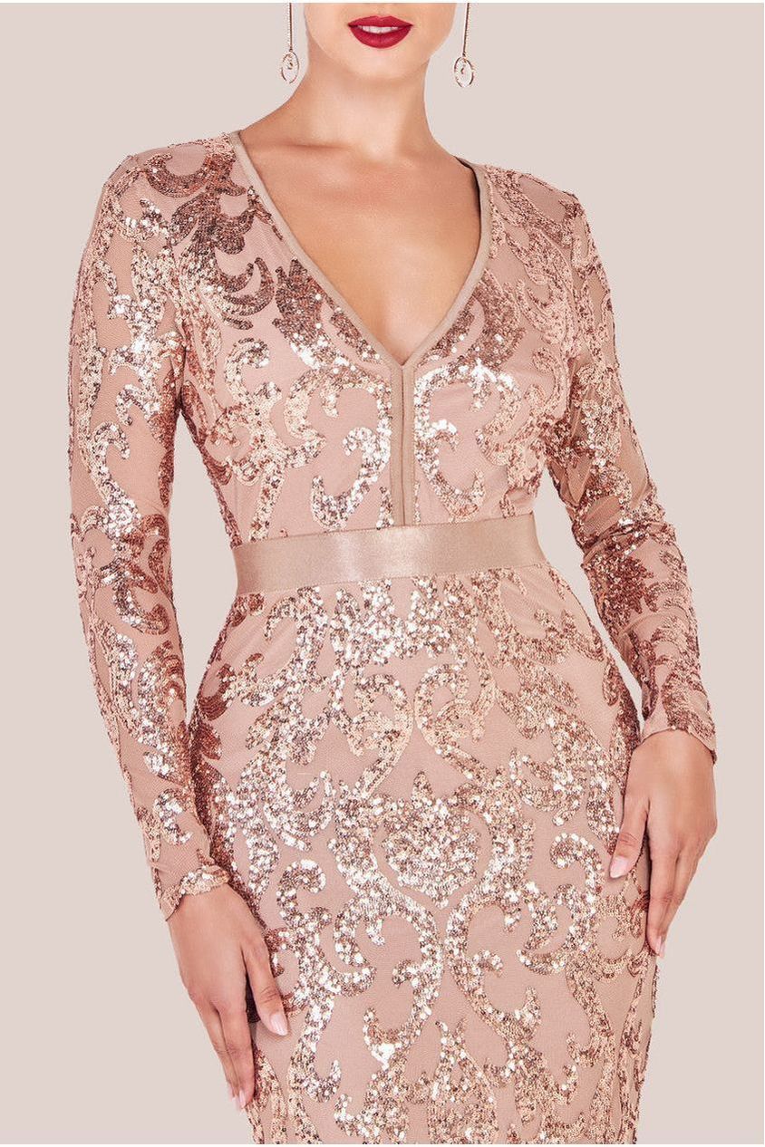 Tassel & Sequin Midaxi With Front Split - Champagne DR4006