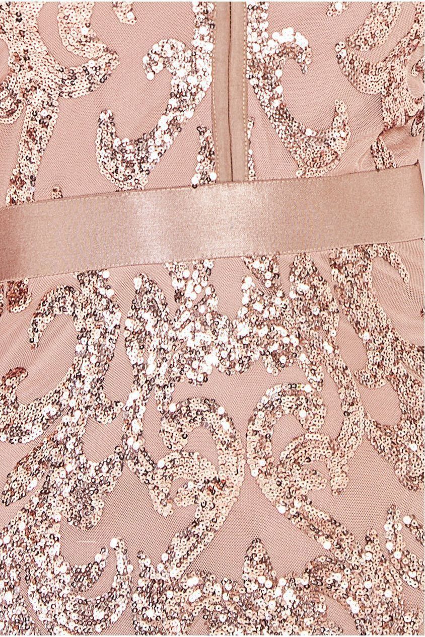 Tassel & Sequin Midaxi With Front Split - Champagne DR4006