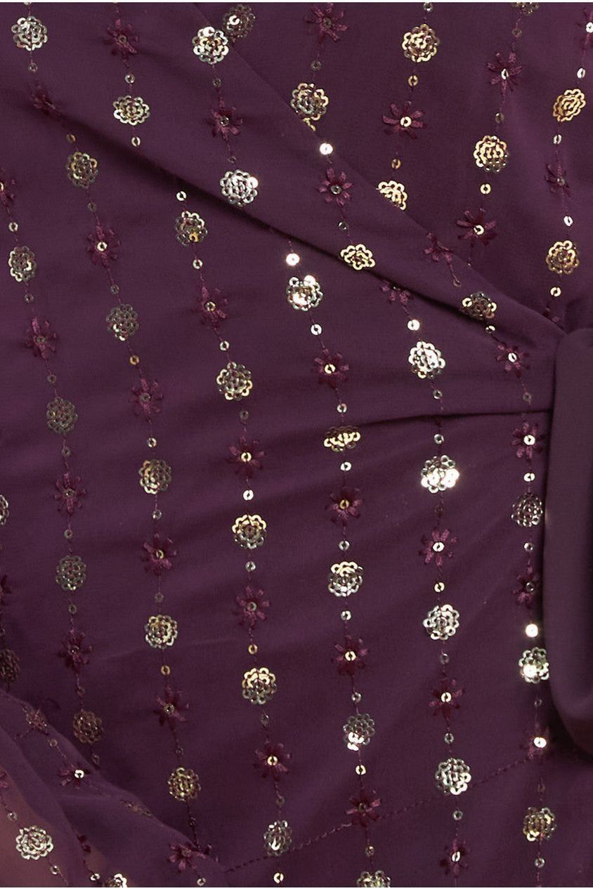 Wrap Over Sequin Mini Dress - Wine DR3760