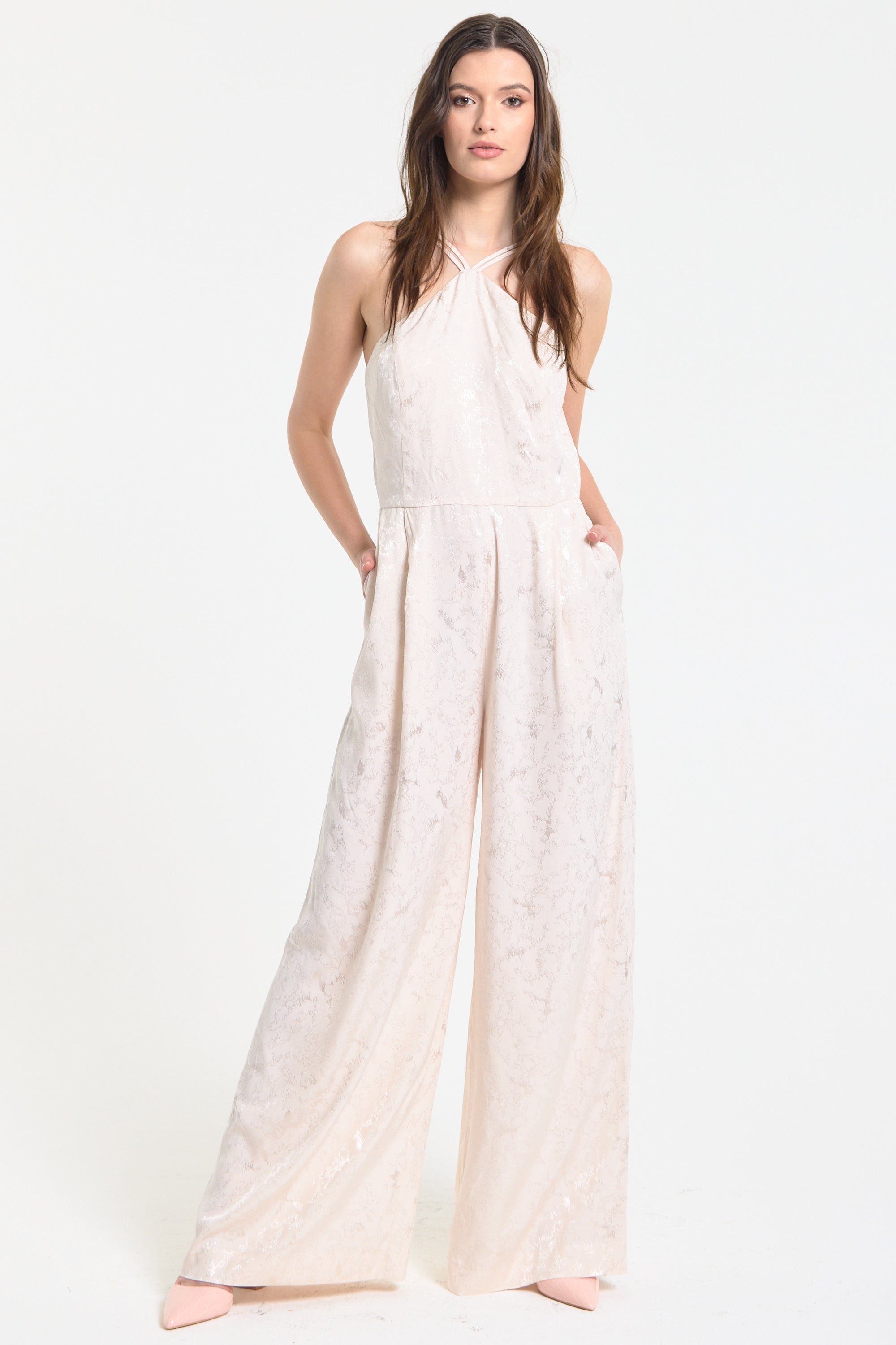 Champagne Jacquard Wide Leg Jumpsuit LQSS2639017A