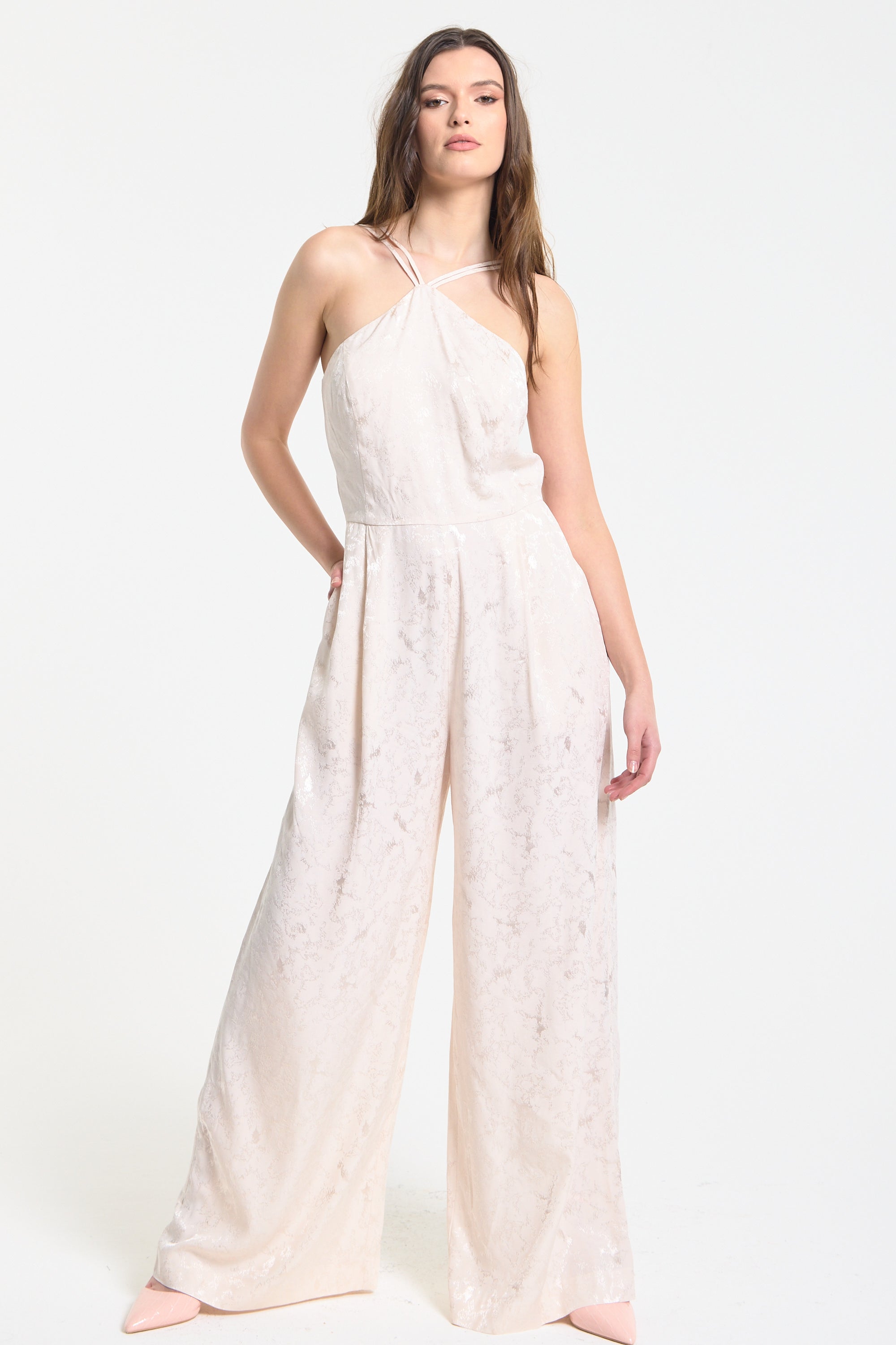 Champagne Jacquard Wide Leg Jumpsuit LQSS2639017A