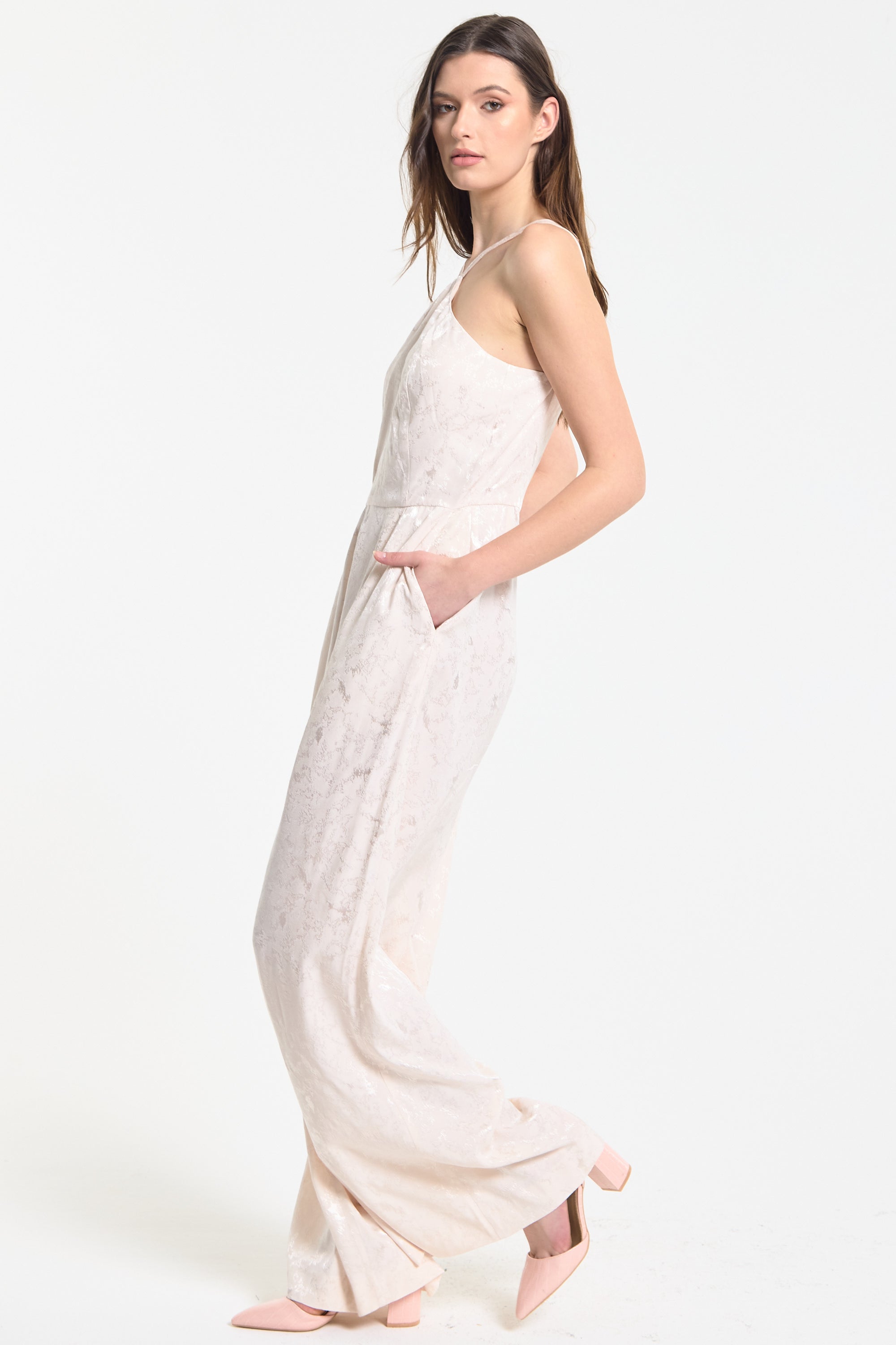 Champagne Jacquard Wide Leg Jumpsuit LQSS2639017A