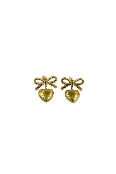 Heart Pendant Bow Earring In Gold by Last True Angel