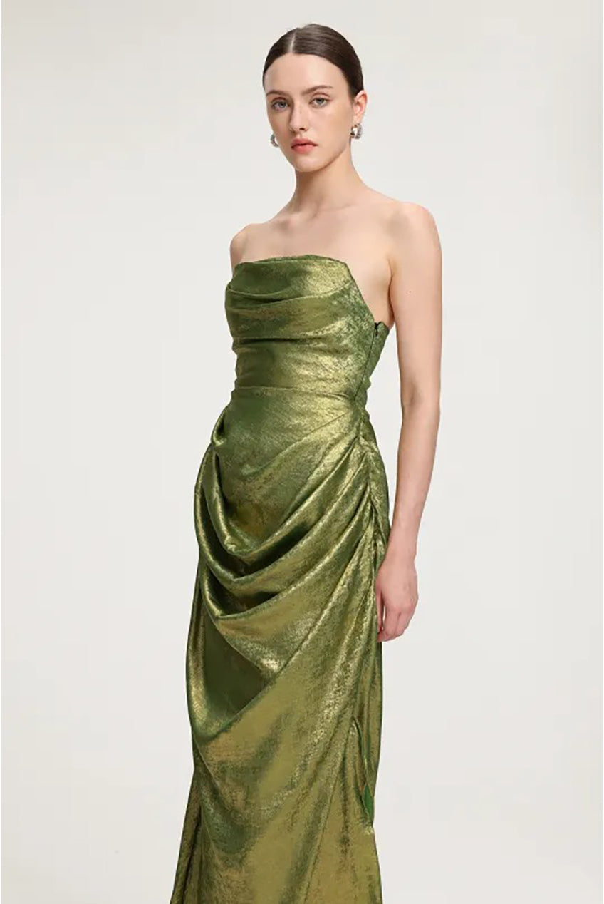Draped Metallic Strapless Maxi Dress D241201628