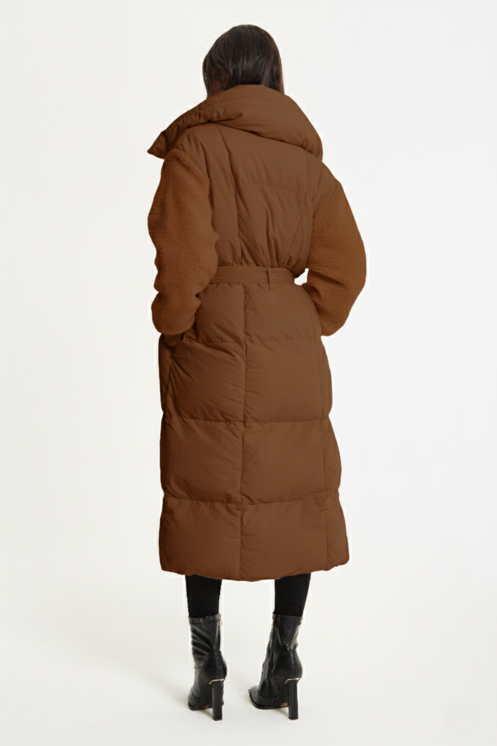 Brown Longline Belted Puffer Coat 25AWBROW013