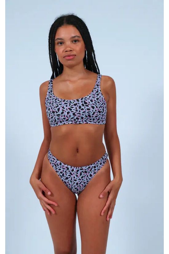 Bikini Crop Top In Purple Leopard Print PLCT23