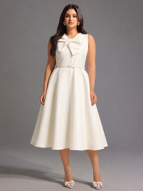 Fallon Elegant Tailored Sleeveless Bow Detailed Woven Maxi Dress by Bella Barnett