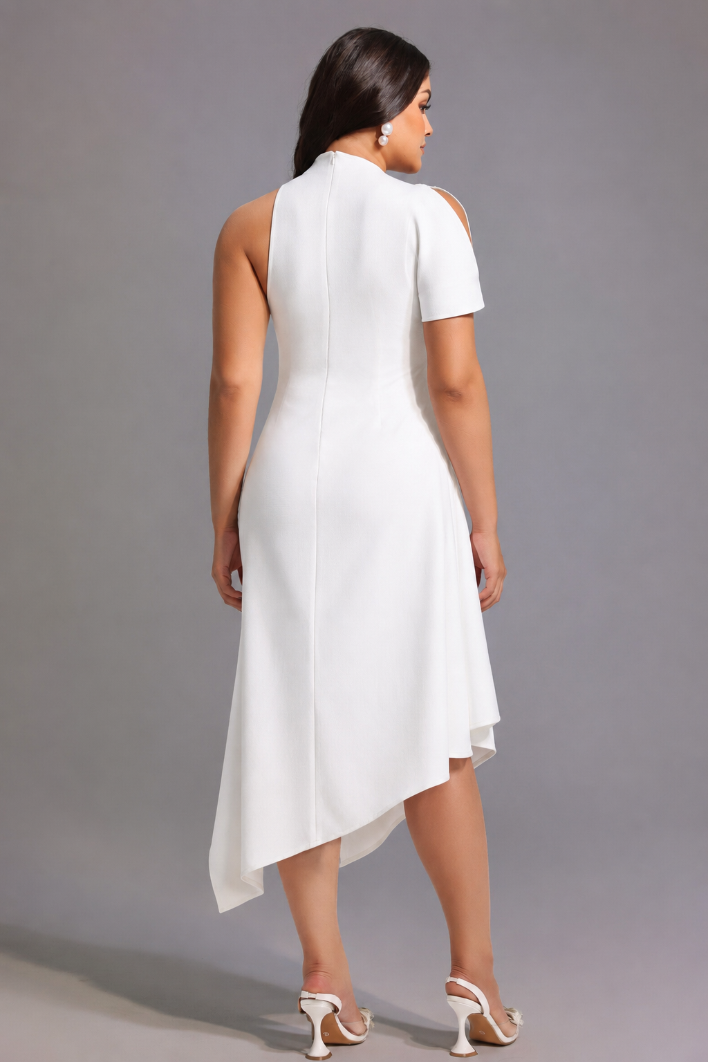 Weren Elegant Contour High Neck Asymmetric Maxi Dress D251201536