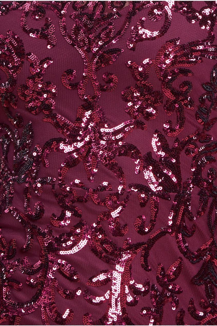 Sequin Mesh One Shoulder Evening Maxi - Burgundy DR3195