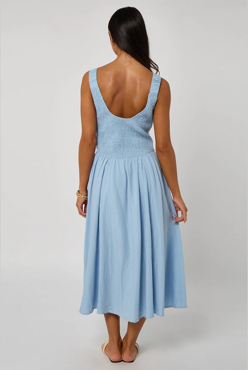 Blue Linen-Look Sleeveless Smock Dress 40DRS36806-c45
