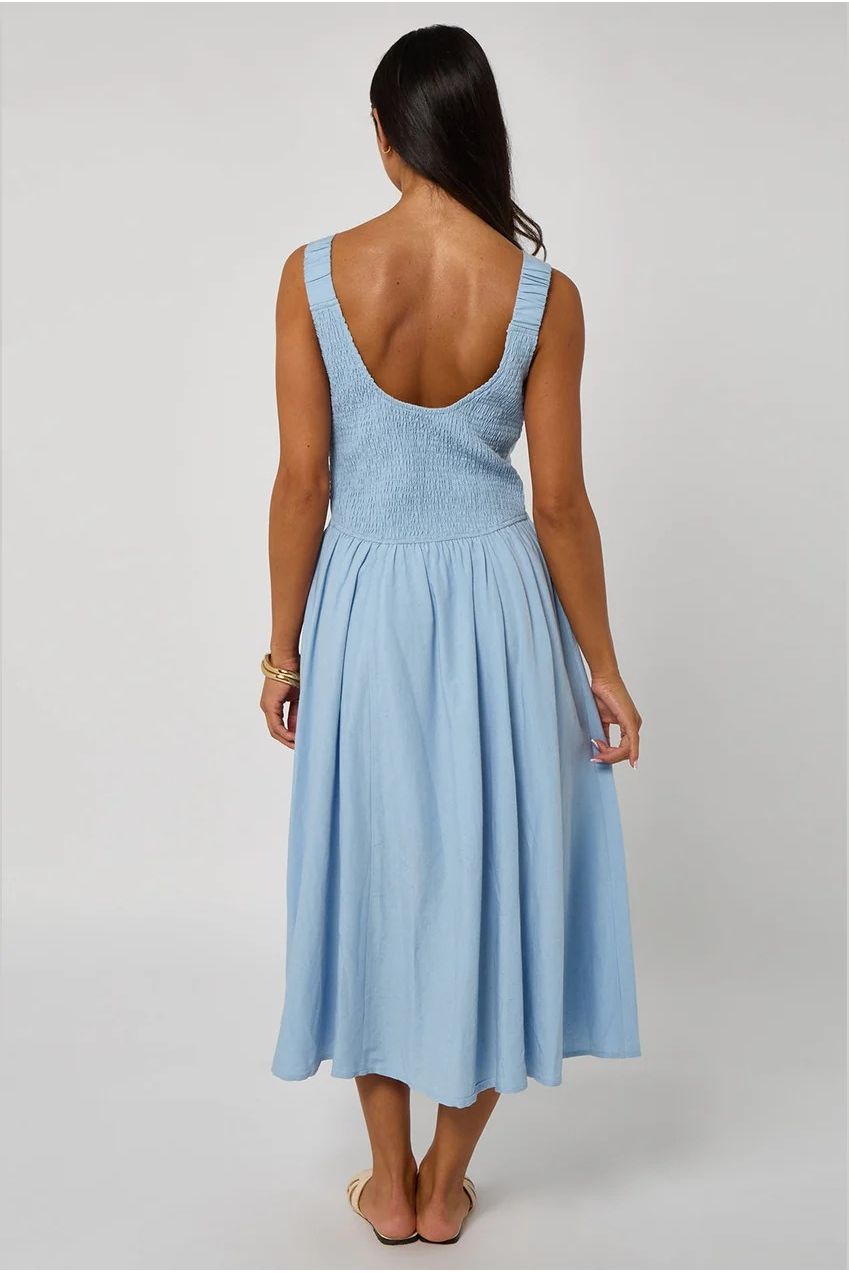 Blue Linen-Look Sleeveless Smock Dress 40DRS36806-c45