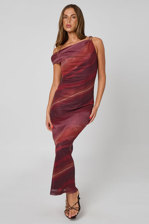 Tie Dye Max Gold Trim Maxi Dress by Urban Bliss