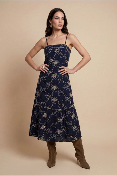 Embroidered Maxi Dress Navy by Urban Bliss