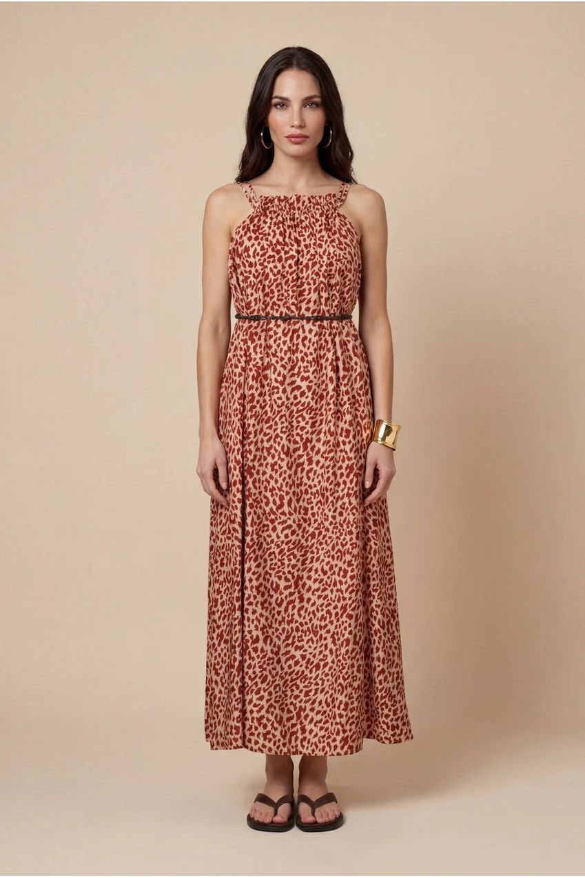 Animal Metallic Maxi Dress Rust Pattern 40DRS38704-c81