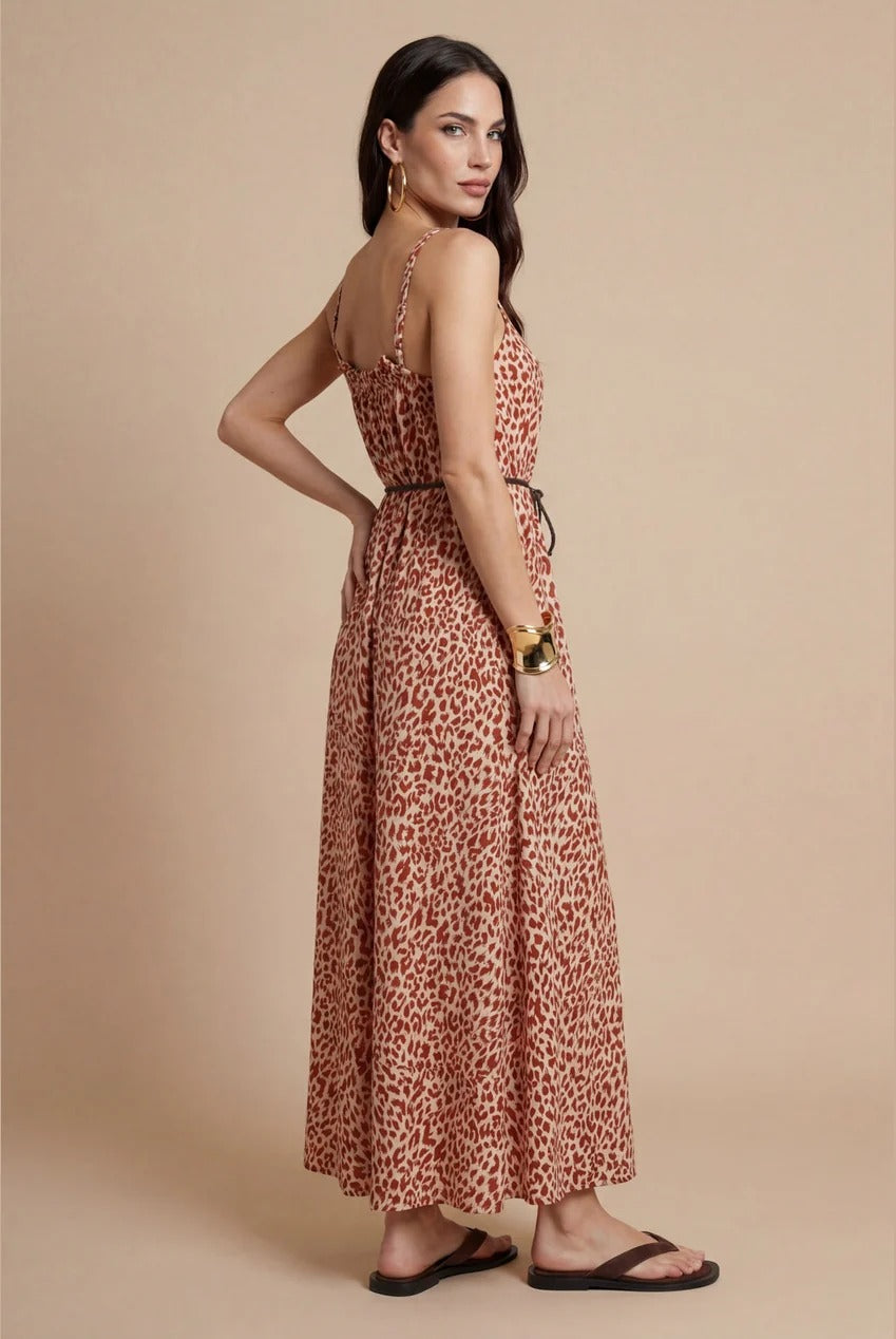 Animal Metallic Maxi Dress Rust Pattern 40DRS38704-c81