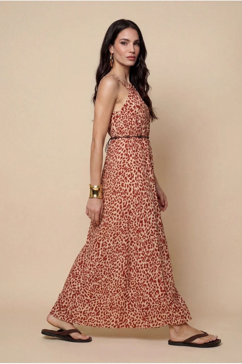 Animal Metallic Maxi Dress Rust Pattern 40DRS38704-c81