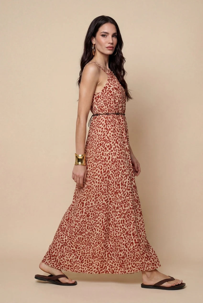 Animal Metallic Maxi Dress Rust Pattern 40DRS38704-c81