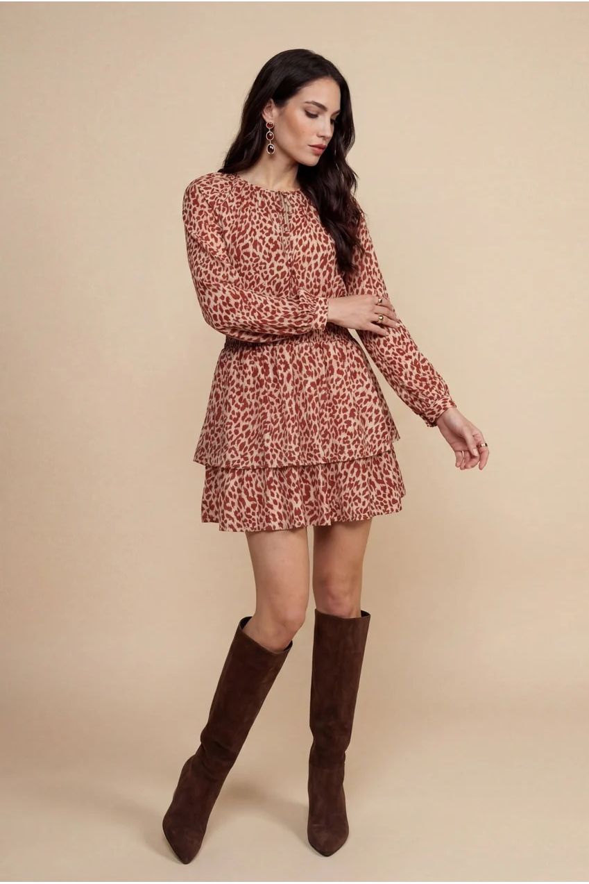 Animal Metallic Mini Dress Rust Pattern 40DRS38705-c81