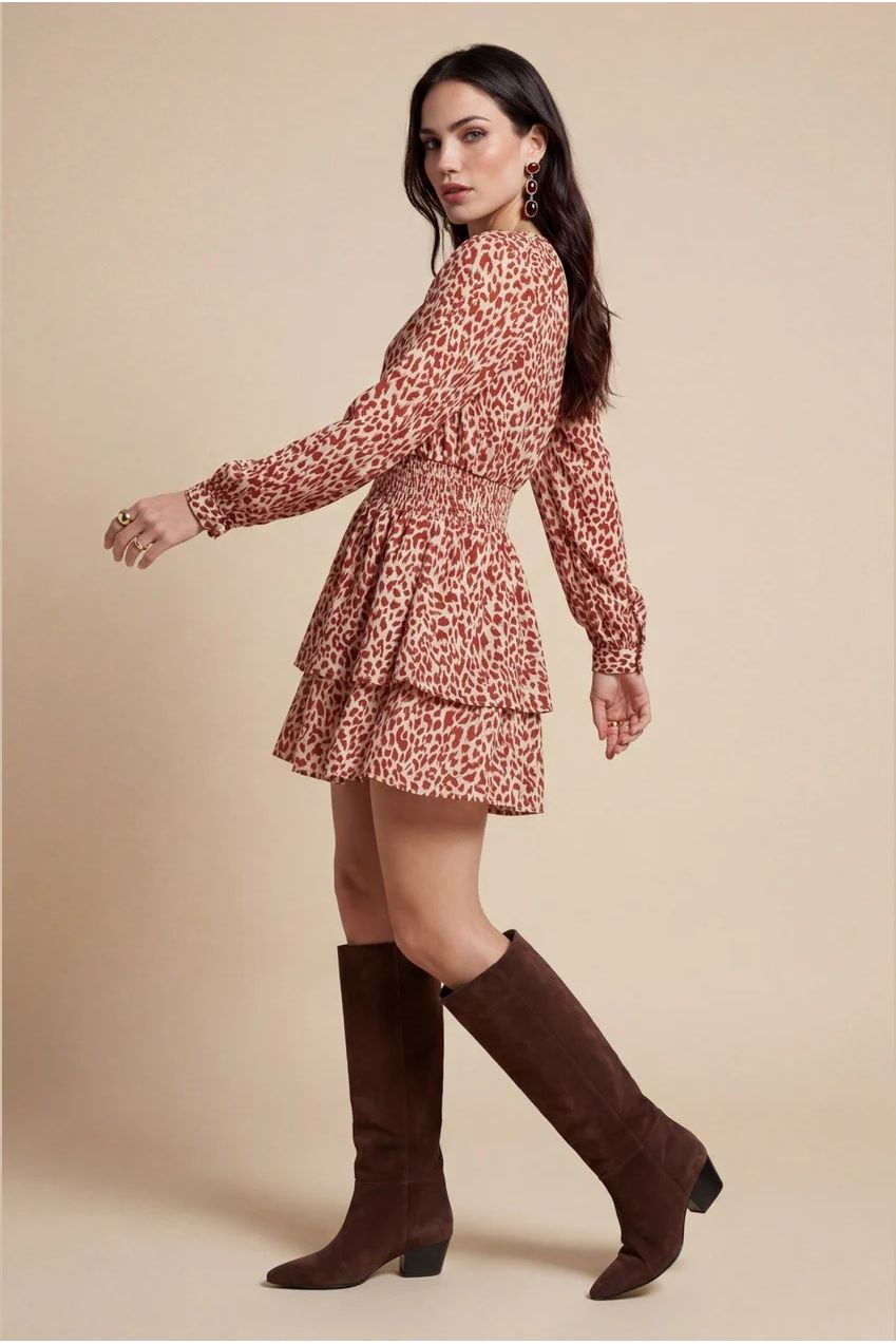 Animal Metallic Mini Dress Rust Pattern 40DRS38705-c81