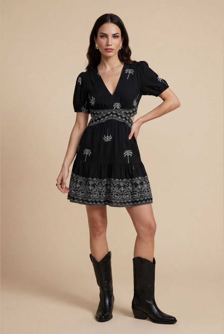 Open Back Tirered Mini Dress Black Pattern 40DRS38816-c9