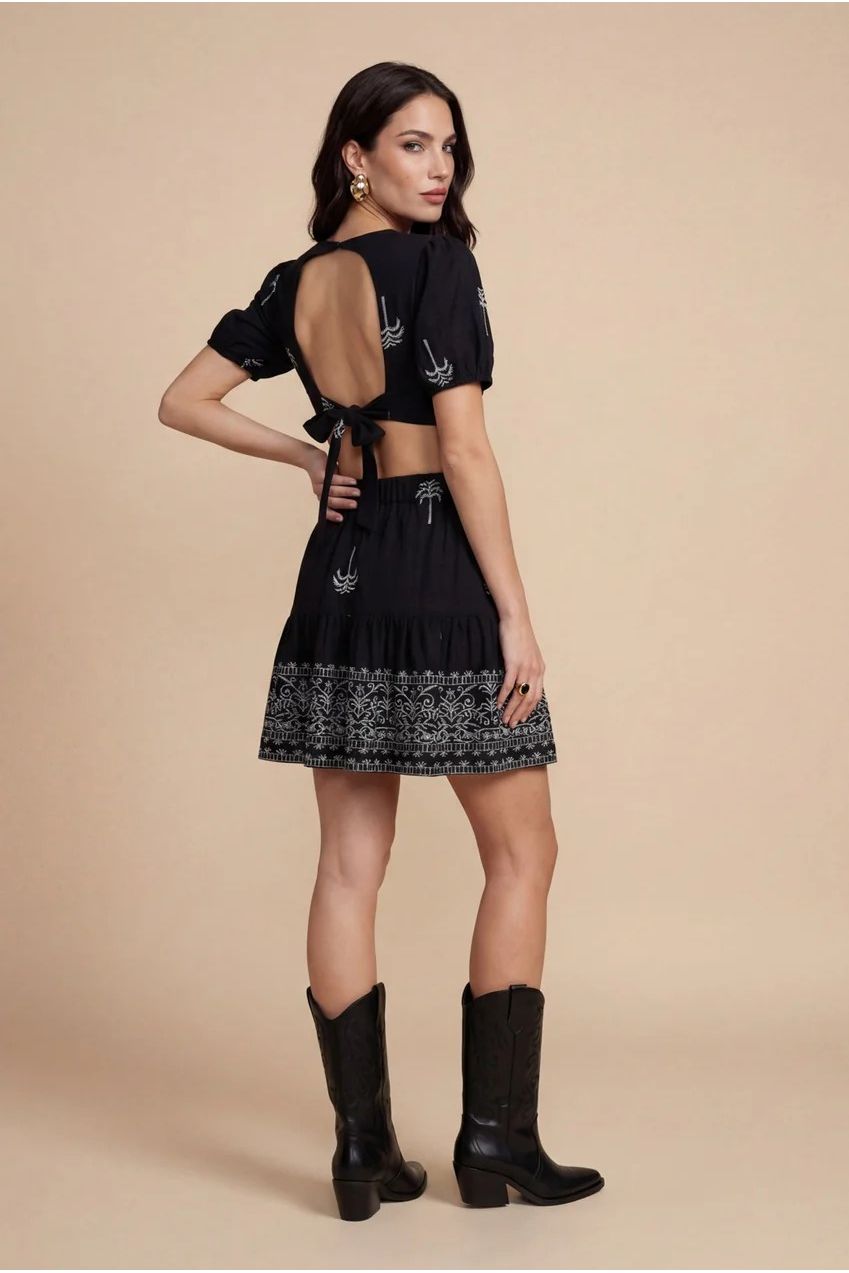 Open Back Tirered Mini Dress Black Pattern 40DRS38816-c9