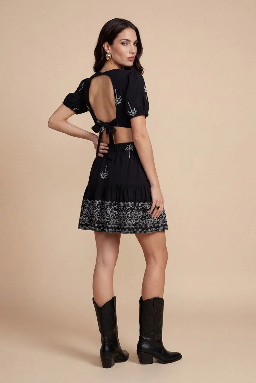 Open Back Tirered Mini Dress Black Pattern 40DRS38816-c9