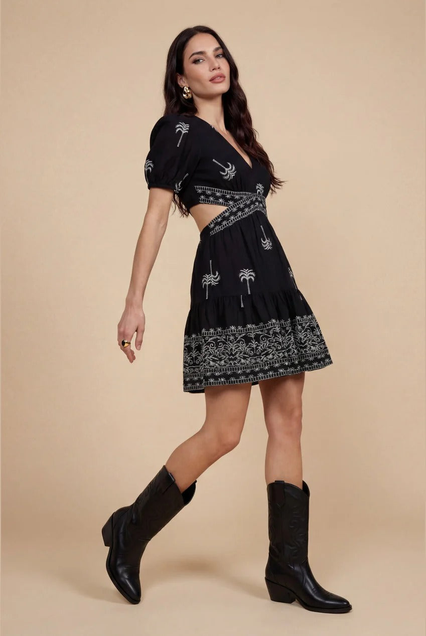 Open Back Tirered Mini Dress Black Pattern 40DRS38816-c9