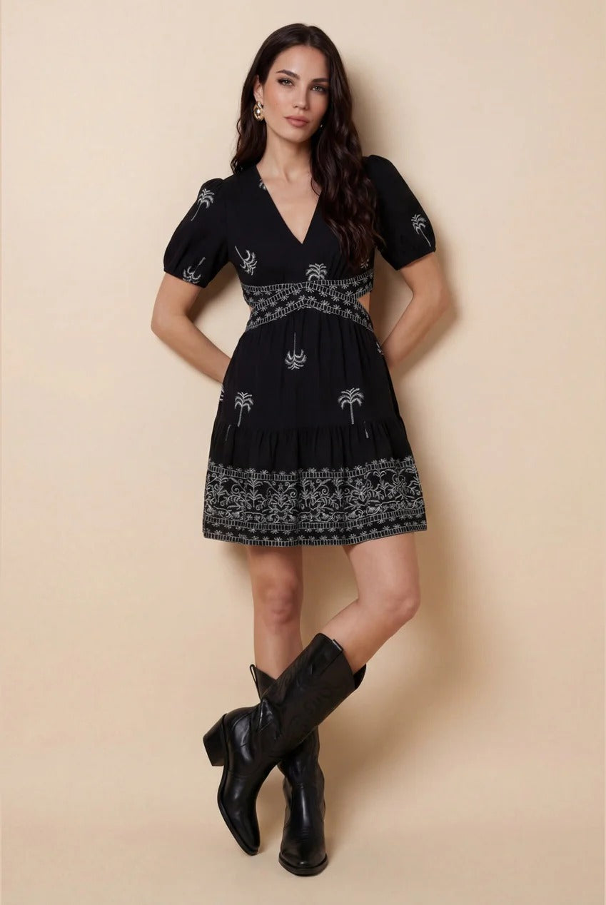 Open Back Tirered Mini Dress Black Pattern 40DRS38816-c9