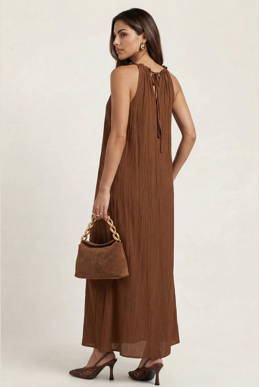 Braided Neck Trim Maxi Dress Tan 40DRS38825-c18