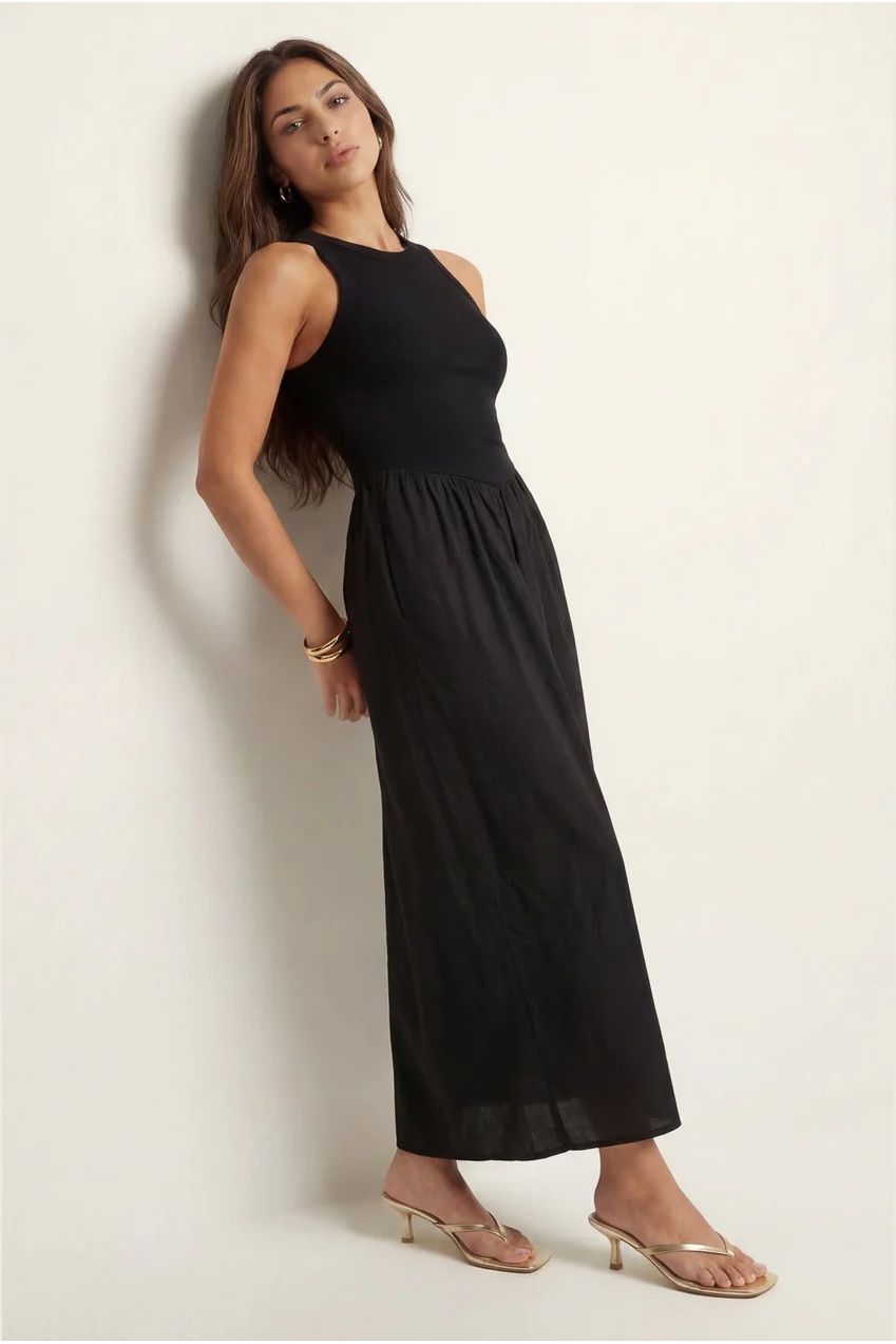 Black Ribbed Cotton Poplin Dress 40DRS39011-c1