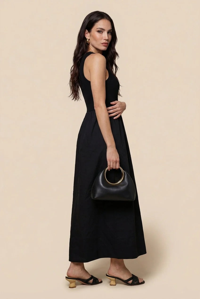 Black Ribbed Cotton Poplin Dress 40DRS39011-c1