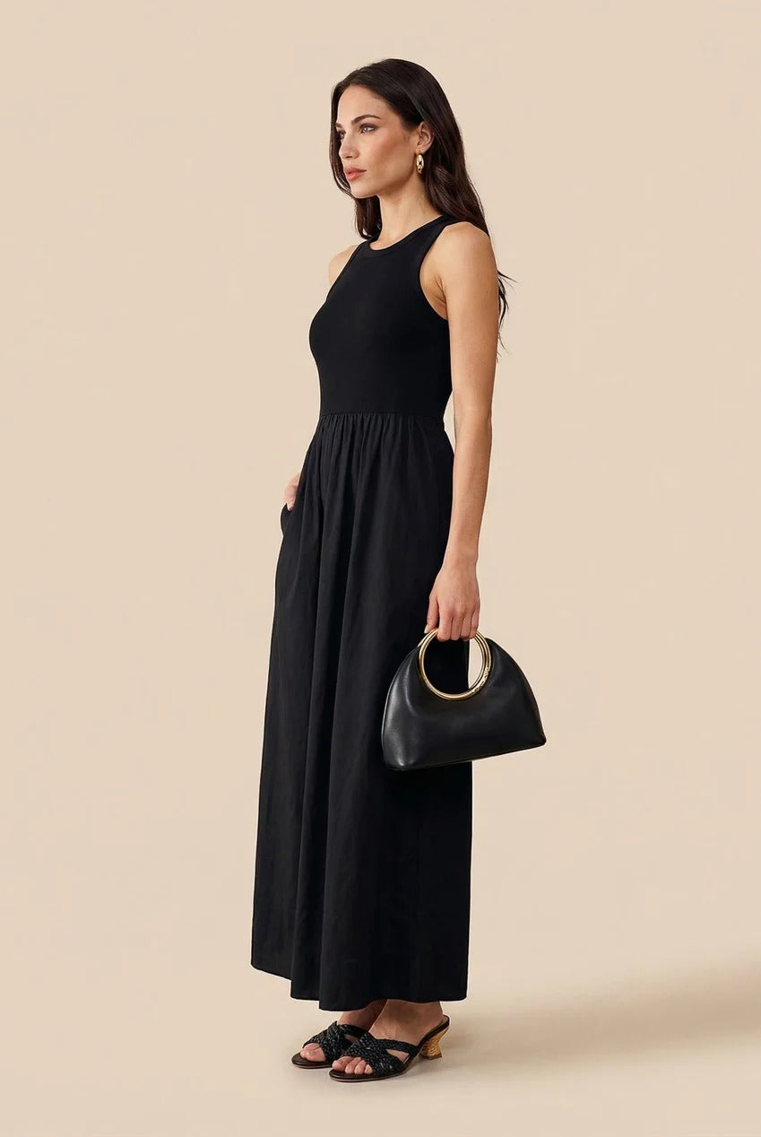 Black Ribbed Cotton Poplin Dress 40DRS39011-c1