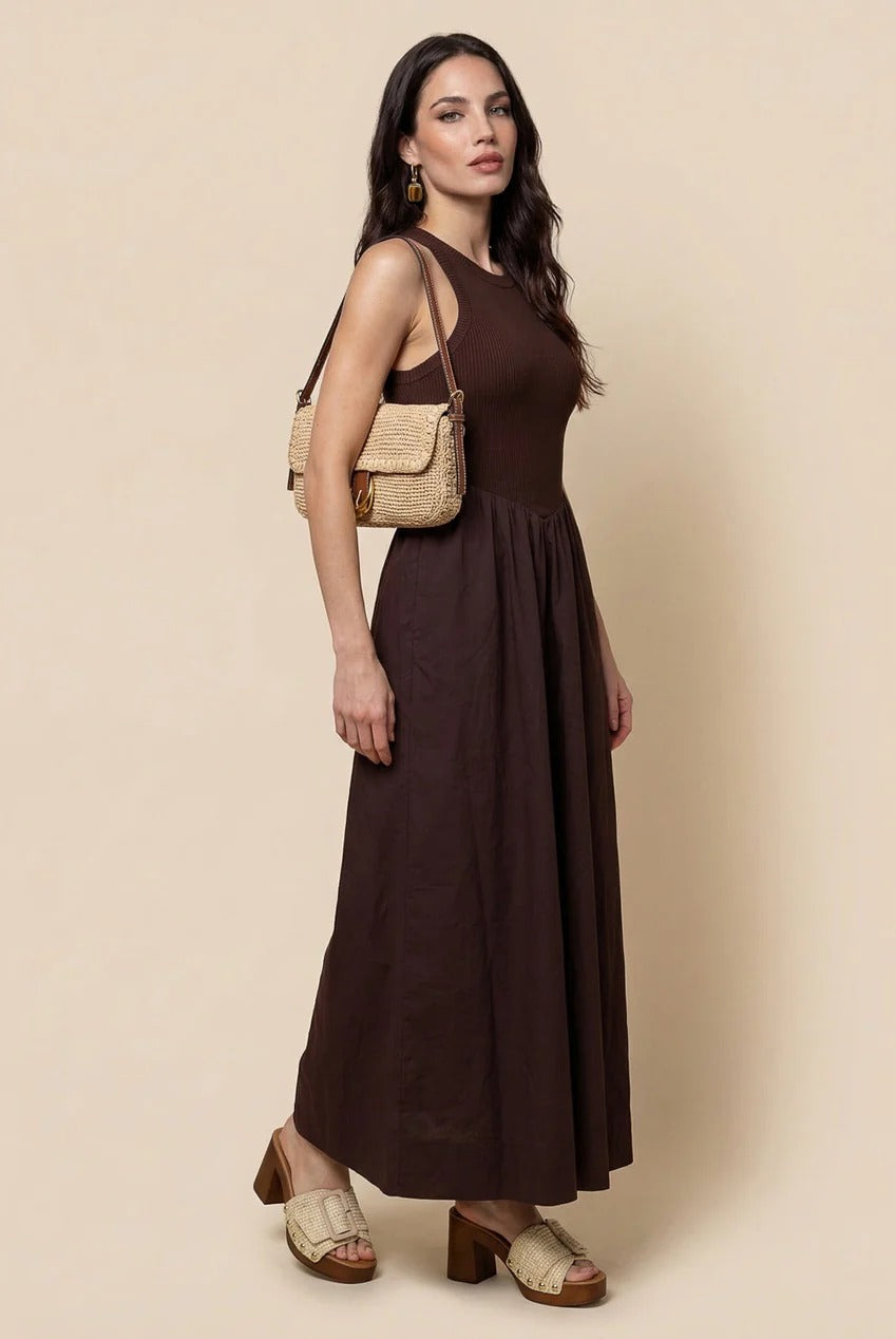Chocolate Ribbed Cotton Poplin Dress 40DRS39011-c24