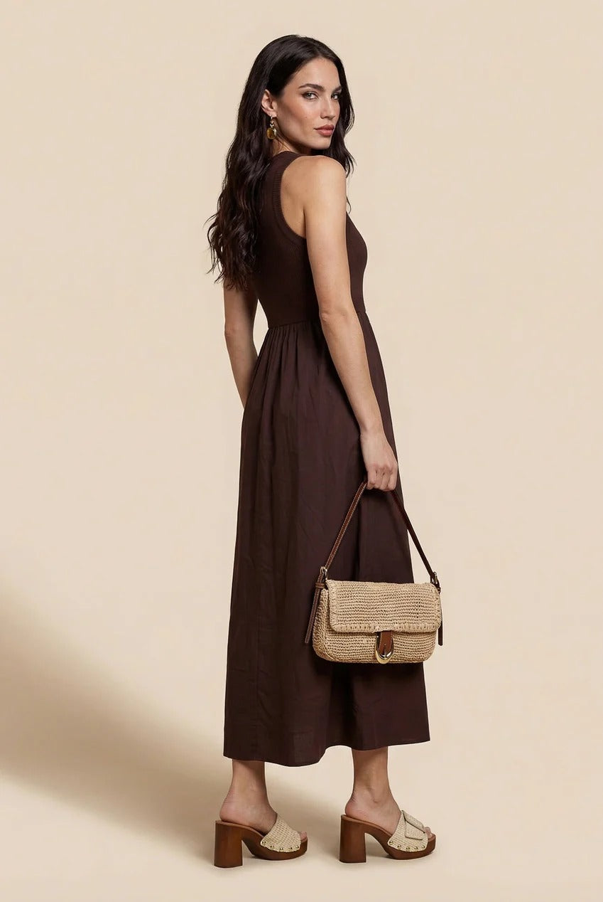 Chocolate Ribbed Cotton Poplin Dress 40DRS39011-c24