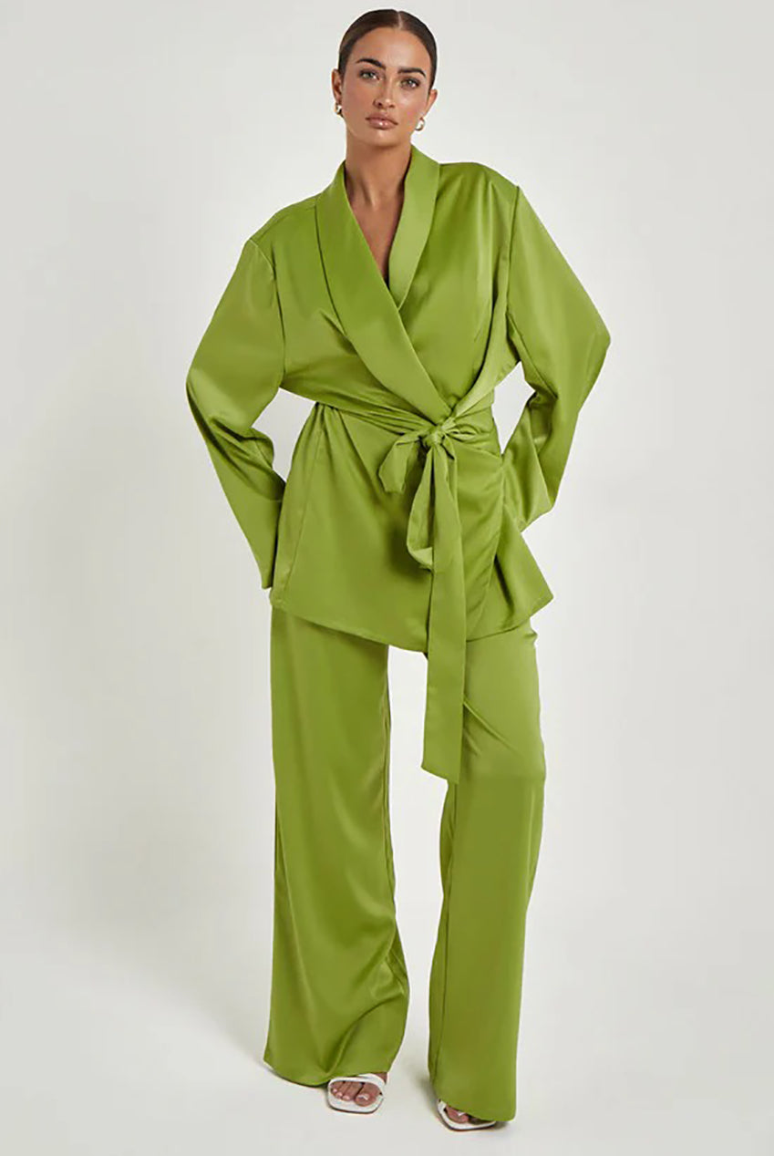 Green Satin Wrap Blazer 40JKT31959-C31