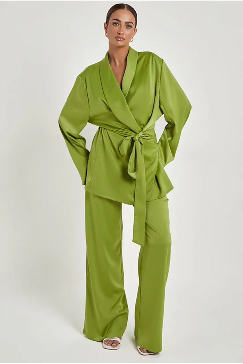 Green Satin Wrap Blazer 40JKT31959-C31