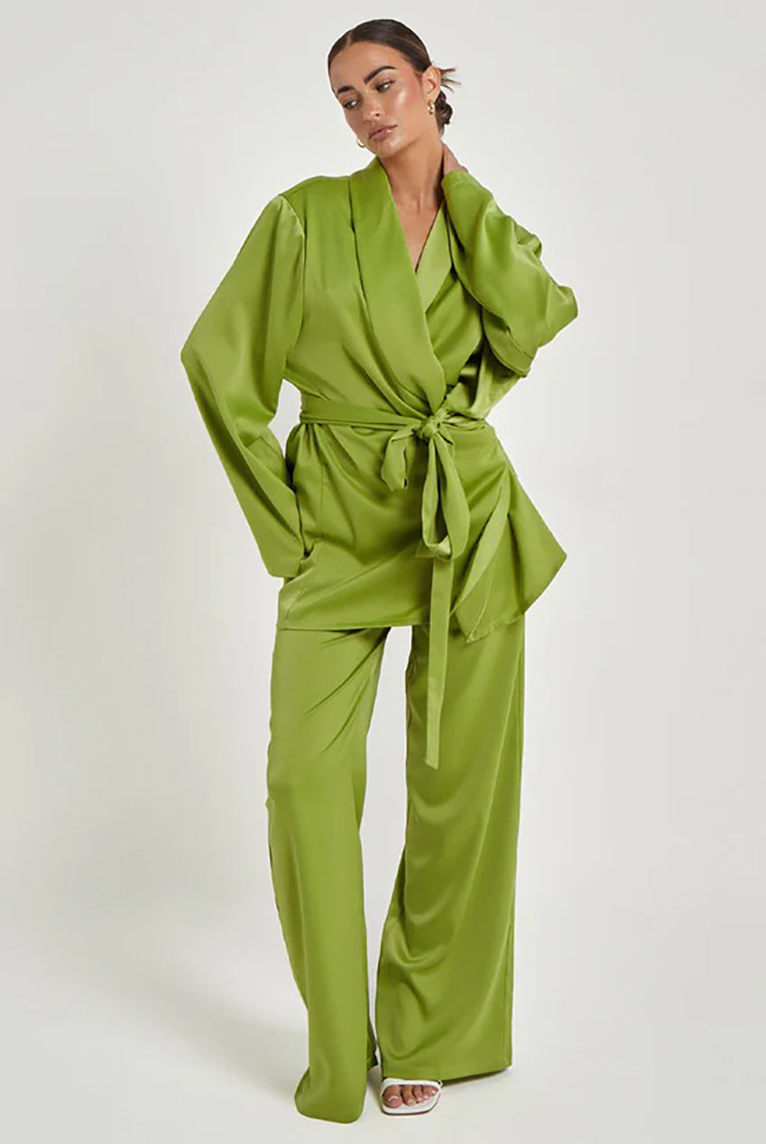Green Satin Wrap Blazer 40JKT31959-C31