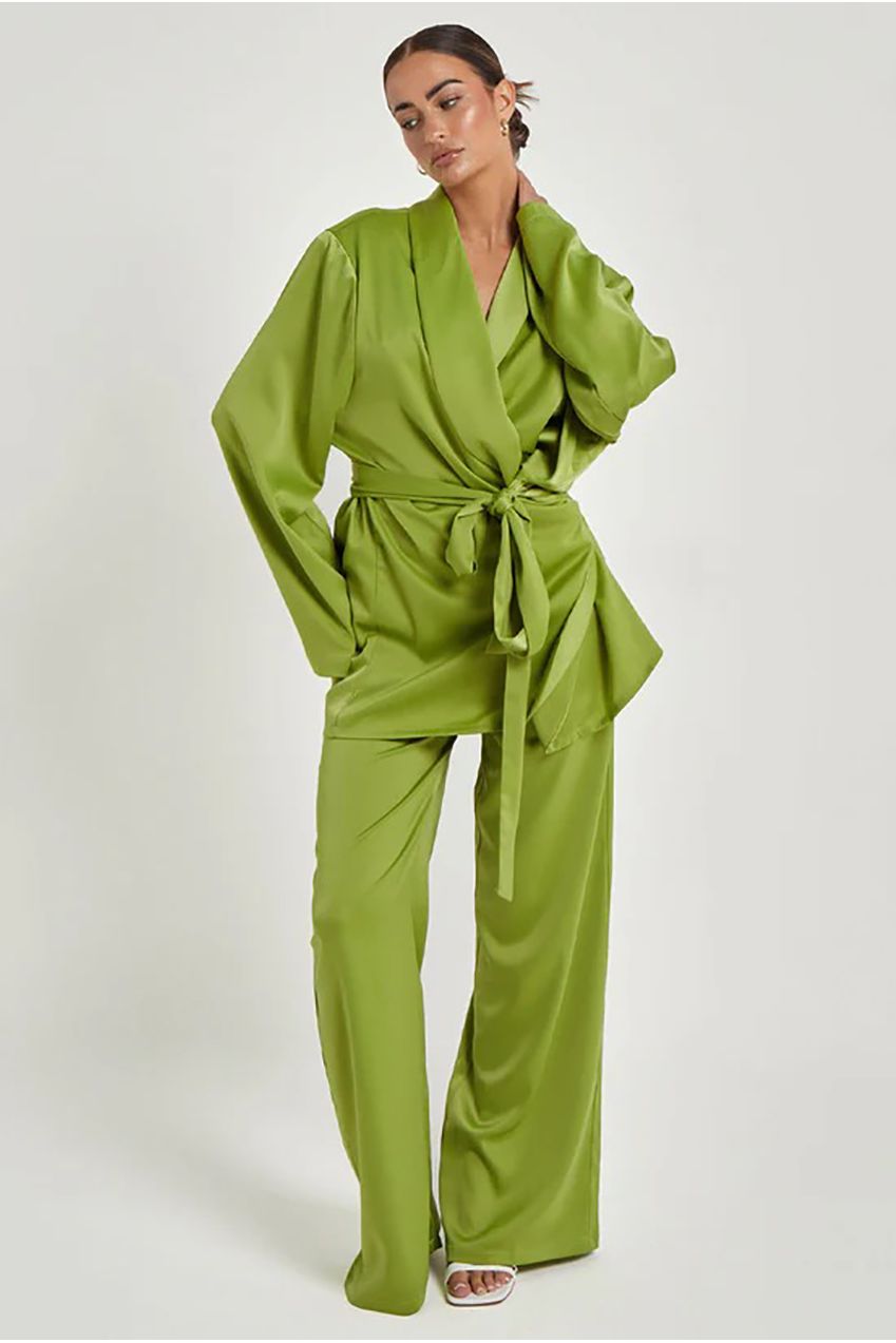 Green Satin Wrap Blazer 40JKT31959-C31