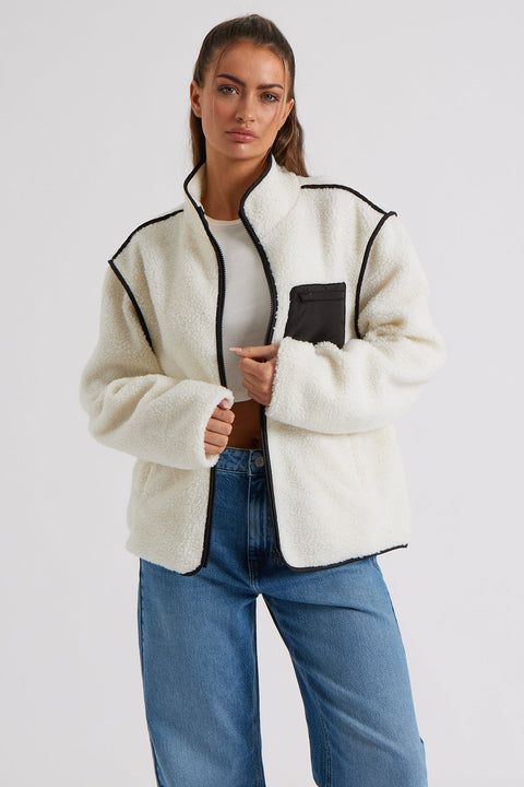 Cream Fleece Jacket by Urban Bliss