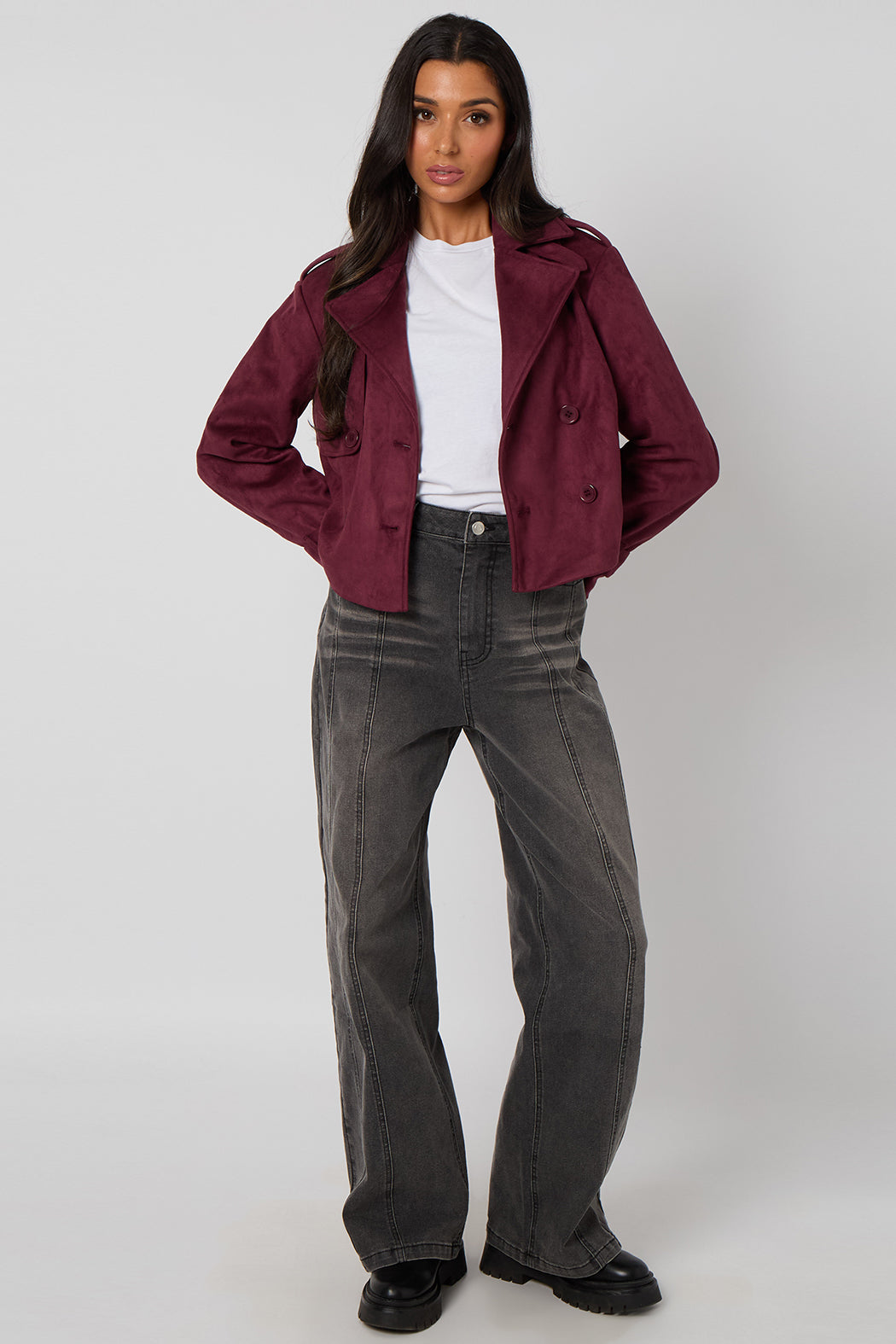 Plum Cropped Faux Suede Jacket 40JKT37123-c57