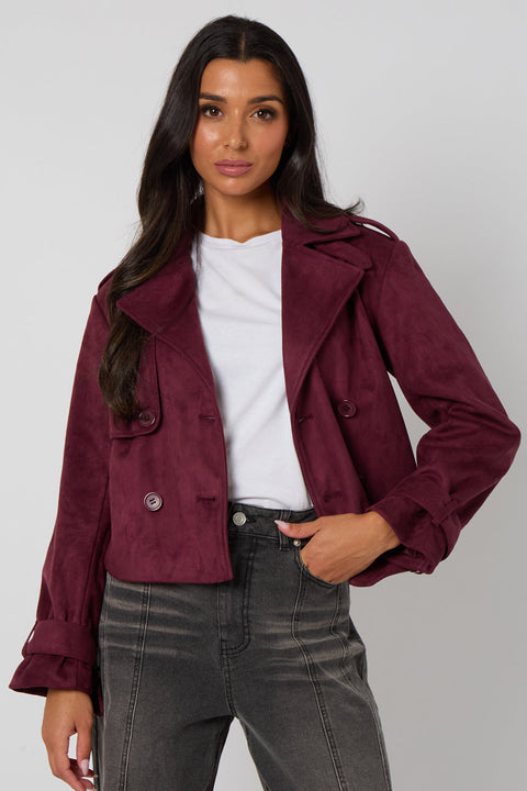 Plum Cropped Suede Trench by Urban Bliss