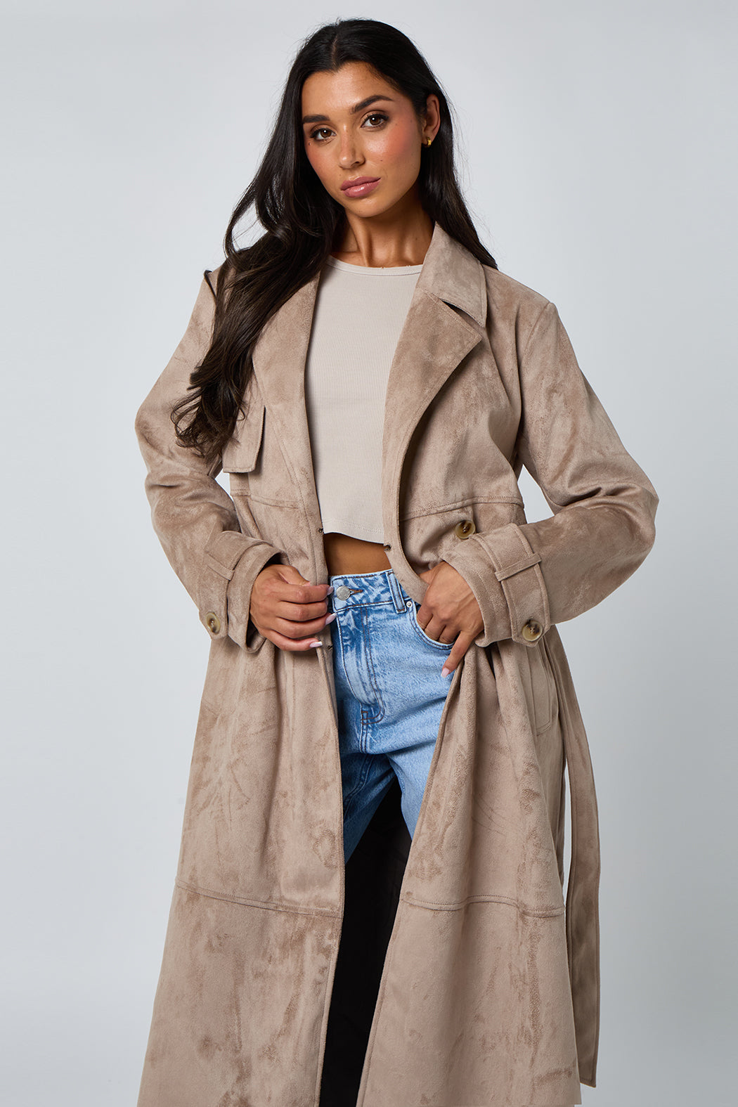 Stone Faux Suede Trench Coat 40JKT37124-c16