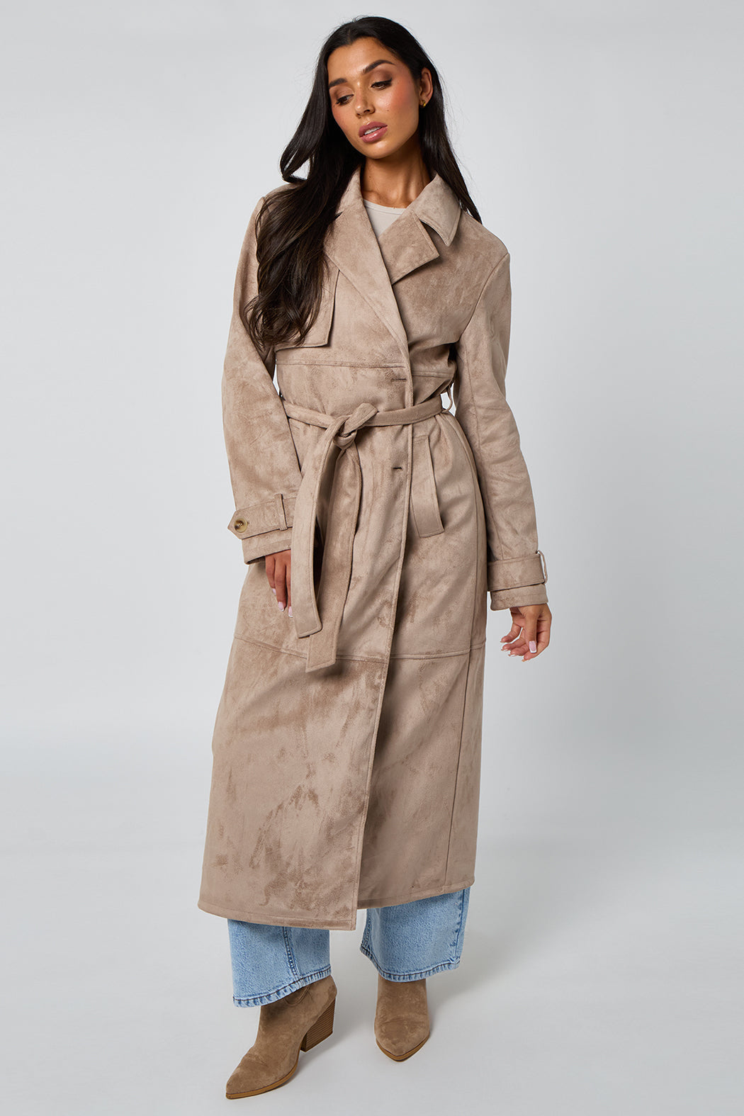 Stone Faux Suede Trench Coat 40JKT37124-c16
