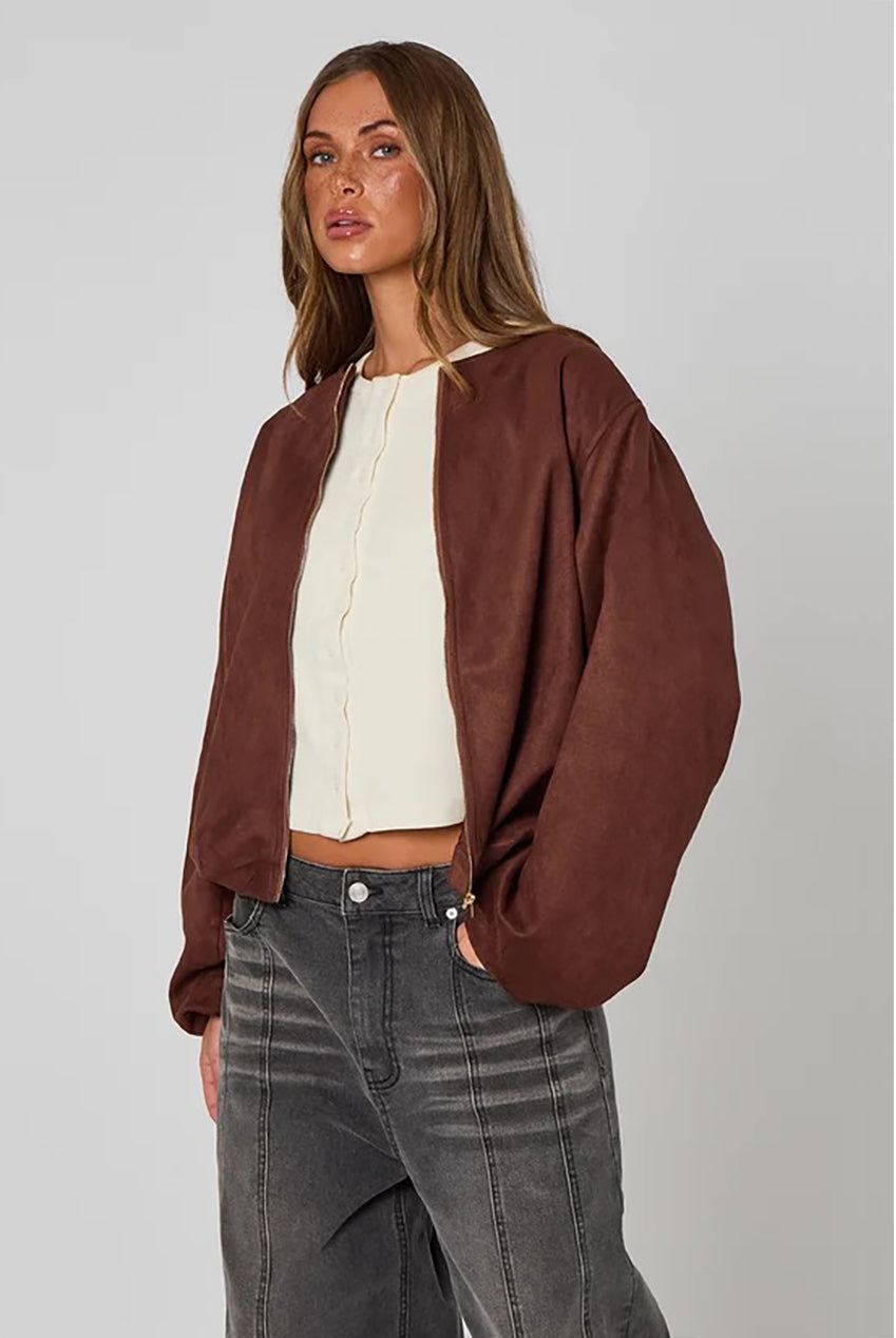 Faux Suede Bubble Hem Jacket 40JKT37162