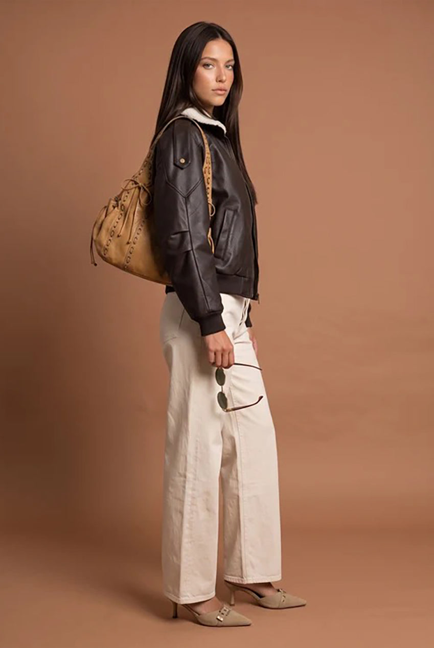 Borg PU Bomber Jacket Chocolate 40JKT39212