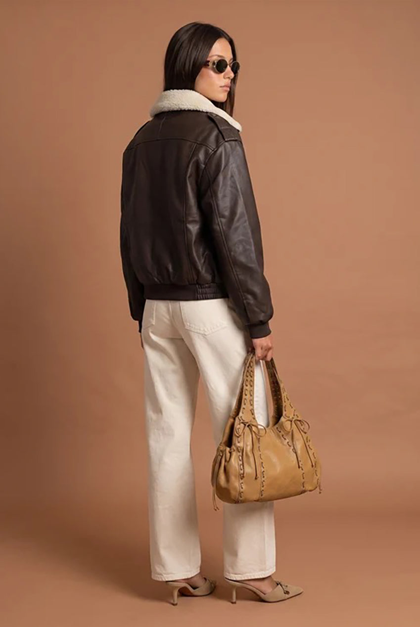 Borg PU Bomber Jacket Chocolate 40JKT39212