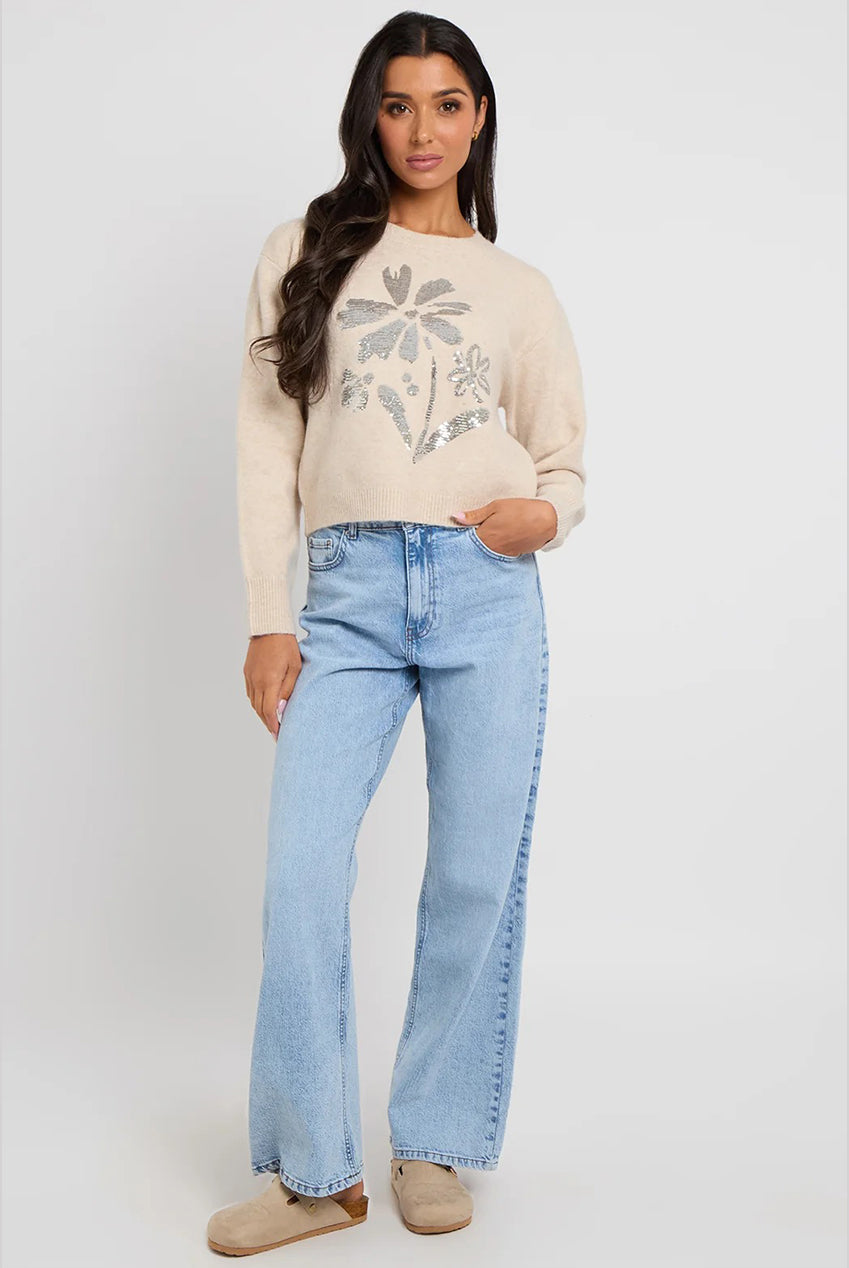 Wool Blend Sequin Floral Jumper 40KW37065